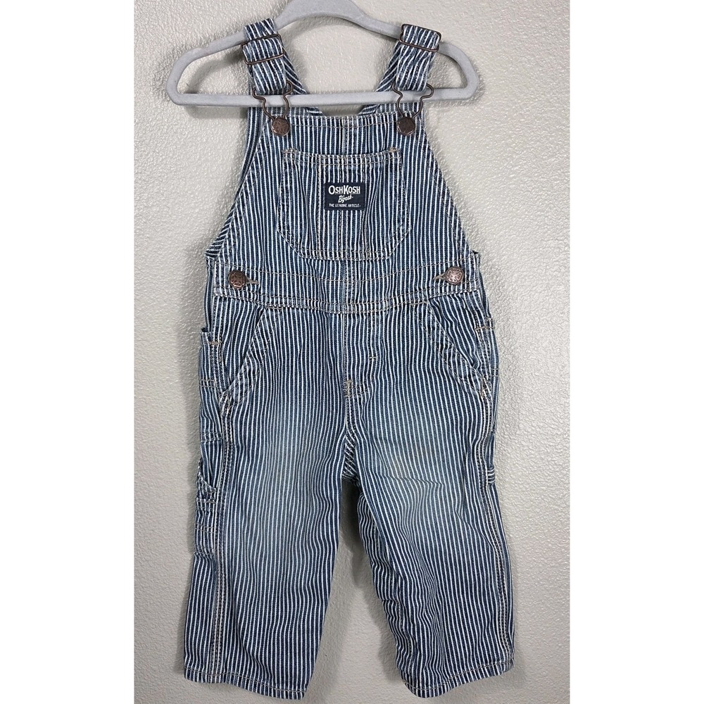 Vintage‎ OshKosh B'Gosh Hickory Stripe Railroad Overalls 12M Carpenter Denim USA